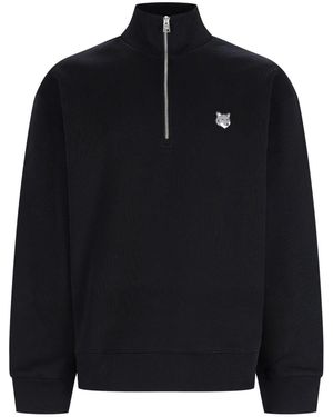 Maison Kitsuné Felpa "Fox Head" Con Zip - Black