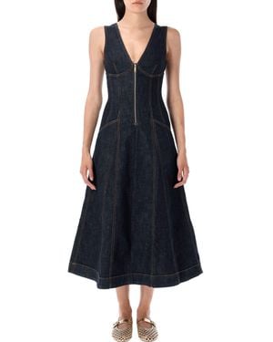 Self-Portrait Denim Long Dress - Blue