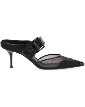 McQueen Punk Buckle 40Mm Leather Mules - White