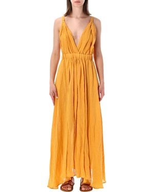 120% Lino Elegant Mini Dress For - Orange