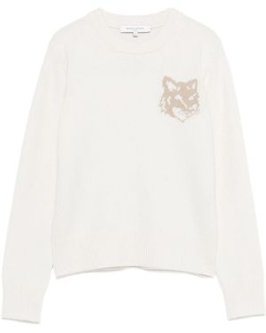 Maison Kitsuné Trui Van Merinowol Met Vossenpatroon - Wit