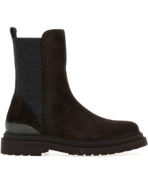 Brunello Cucinelli Dark Suede Boots - Black