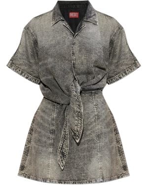 DIESEL Denim Dress With Athletic Stripes - Grey