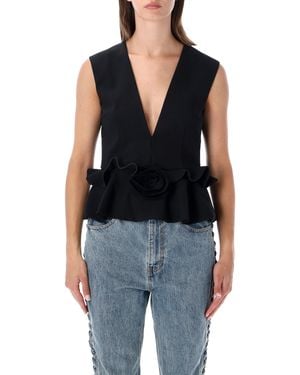 ROTATE BIRGER CHRISTENSEN Sleeveless Deep V-Neck Peplum Top - Black