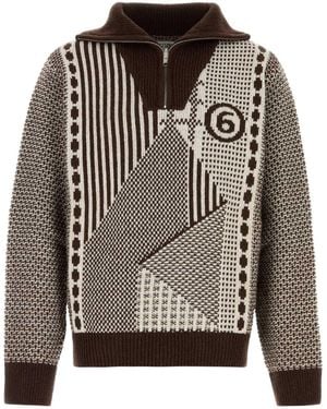 MM6 by Maison Margiela Embroidered Wool Blend Polo Shirt - Multicolour