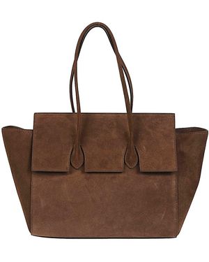 ROUNN Felice Leder-Einkaufstasche mit Klappe - Braun