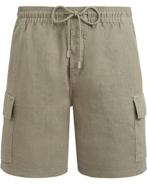 Vilebrequin Linen Bermuda Shorts With Drawstring And Cargo Pockets - Grey