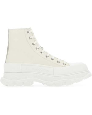 McQueen Sand Leather Tread Slick Sneakers - White