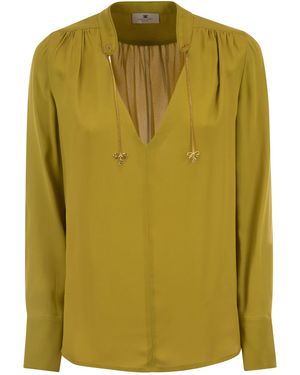 Elisabetta Franchi Georgette Shirt With Charms And Logo - Green