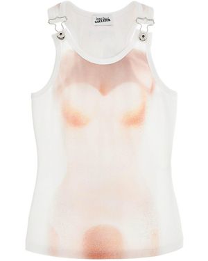 Jean Paul Gaultier Cotton Top With Leather Print Le Classique - White