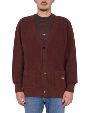 MSGM V-Neck Cardigan With Embroidered Logo Detail