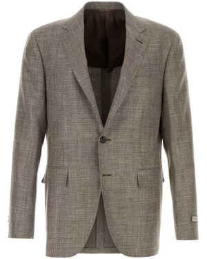 Canali Melange Wool Blend Blazer - Brown