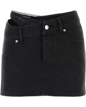 Alexander Wang Crystal Hotfix Mini Denim Skirt - Black