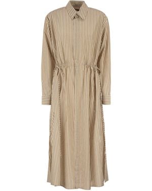 Polo Ralph Lauren Striped Linen Cotton Shirt Dress With Drawstring - Natural
