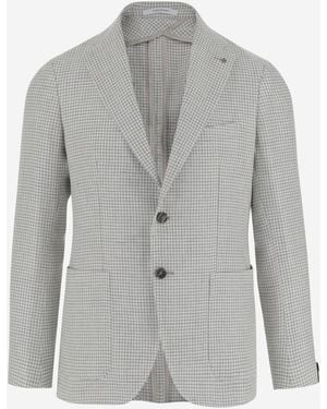 Tagliatore Linen Blend Single-Breasted Jacket With Houndstoot - Grau