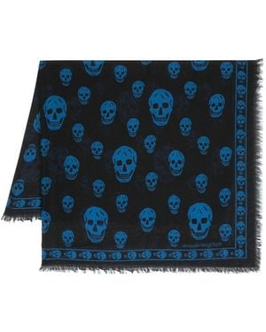 McQueen Biker Skull Silk Blend Scarf - Blue