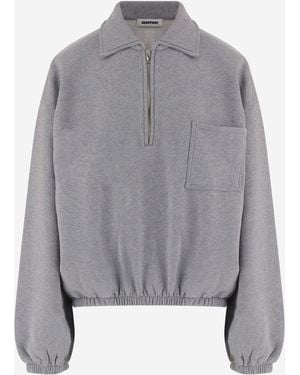 DARKPARK Katoenen Sweatshirt Met Halve Ritssluiting En Zak - Grijs