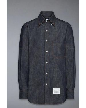 Thom Browne L/S Bd Straight Fit-Hemd mit RWB-Innenmanschettendetail und Selbstarmband aus Hemden-Denim - Blau