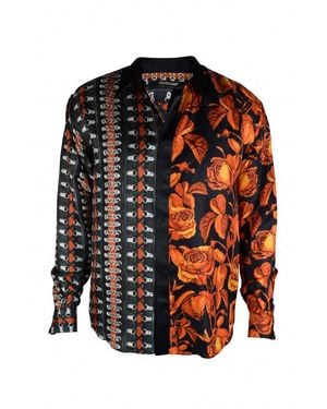Roberto Cavalli Floral Bondage Print Silk Shirt - Black