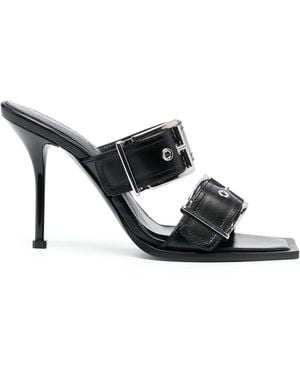McQueen Punk Double Buckle Leather Sandals - Black