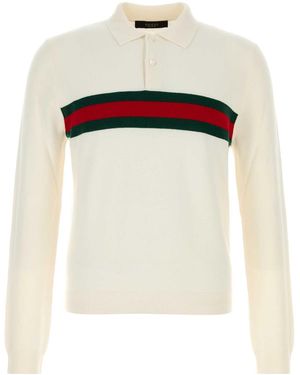 Gucci Ivory Cashmere Polo Shirt - White