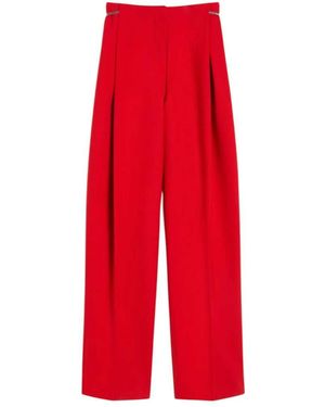 Sportmax Pantalón Plisado De Lana Stretch Rojo