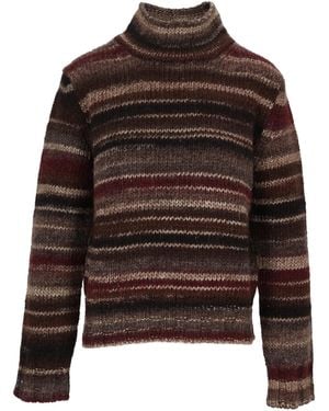 Kangra Cashmere Knitted Turtleneck Jumper With Horizontal Stripes And Ribbed Details - Brown