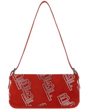 BY FAR Embellished Suede Dulce Shoulder Bag - Red