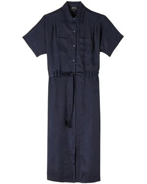 A.P.C. Shirt-Dress With Removable Belt And Pockets - Blue