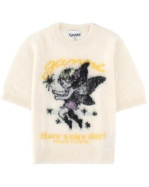 Ganni Maglia A Maniche Corte - White