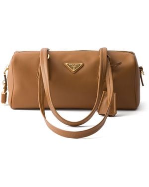 Prada Medium Leren Tas Met Handvat Aan De Bovenkant En Hangslot - Bruin