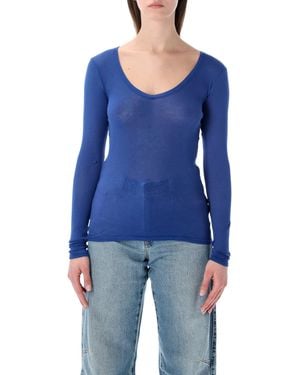 American Vintage Massachusetts Ribbed T-Shirt - Blue