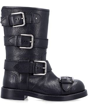 Dolce & Gabbana Dolce & Gabbana Leather Biker Boots With Buckles - Blue