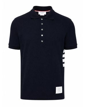 Thom Browne Kurzarm-Poloshirt mit Rippbündchen und 4-Stab-Streifen aus klassischem Piqué - Blau