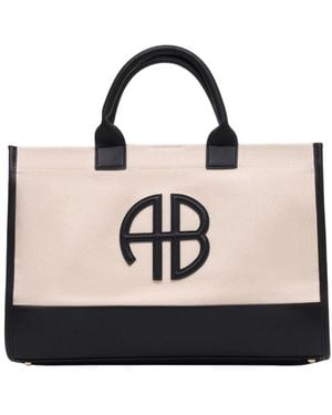 Anine Bing Mittlere Lara Shopper-Tasche Baumwolle Beige - Schwarz