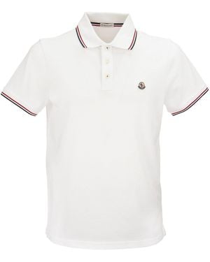 Moncler Cotton Pique Polo Shirt With Tricolor Trim - White