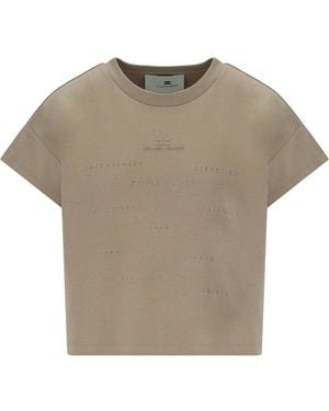 Elisabetta Franchi Cropped T Shirt With Lettering - Natural