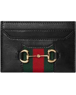 Gucci Card Holder Web Horsebit Leather Calfskin Wallets & Purses - Black