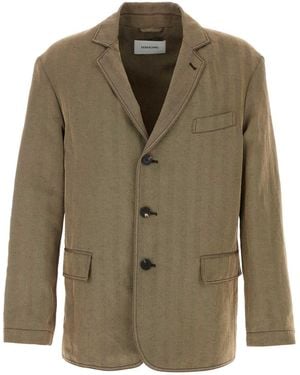 Ferragamo Embroidered Linen Blend Blazer - Green
