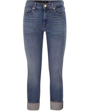 7 For All Mankind – Entspannte, schmale, verkürzte, schlanke Illusions-Stretch-Denim-Jeans - Blau