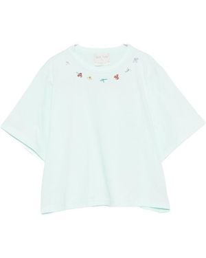 forte_forte Embroidered Cotton T-Shirt - Blue