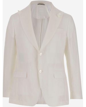 BOSS Blazer A Petto Singolo Di Fatto Di Tela Di Lino - Bianco