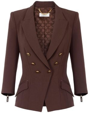 Elisabetta Franchi Doppelreihige Jacke Mit Goldfarbenen Knöpfen - Braun