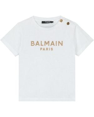 Balmain T-Shirt With Logo And Buttons - White