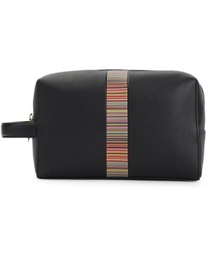 Paul Smith Signature Stripe Leather Washbag - Negro