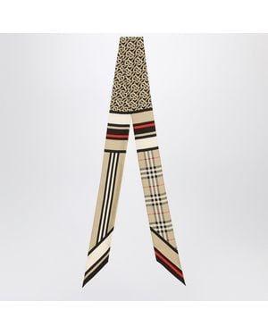 Burberry Thin Silk Scarf With Collage Print - Natural