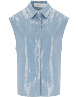 FEDERICA TOSI Denim Acqua Sequins Sleeveless Shirt - Blue