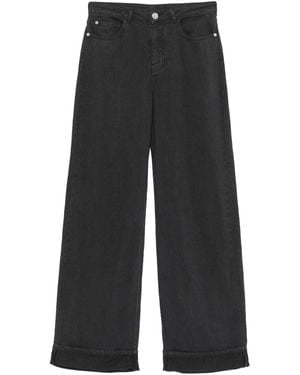 Emporio Armani Linen Blend Wide-Leg Jeans - Grey