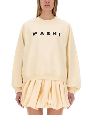 Marni Cotton Sweatshirt With Print - Natural
