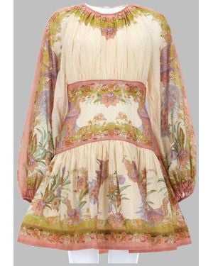Zimmermann Mini Dress Indra Cotton Silk Metallised Fibre - Natural